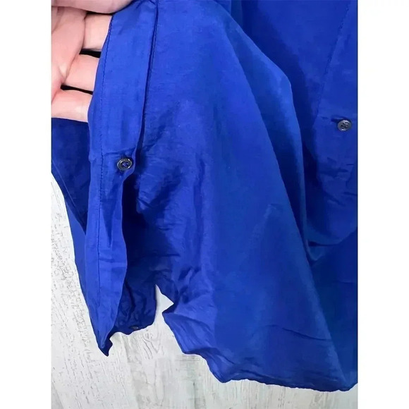 Pomandère Women's Long Sleeve Blue Blouse Size 40 Size 4 US with Front Pocket - Picture 5 of 9